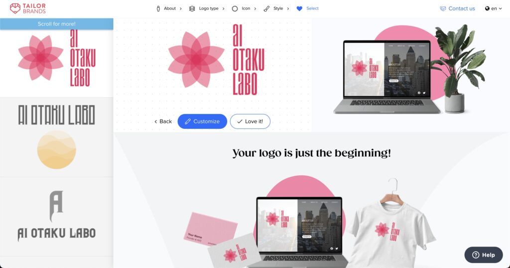 Tailor Brandsで作成したAI OTAKU LABOのロゴ作例