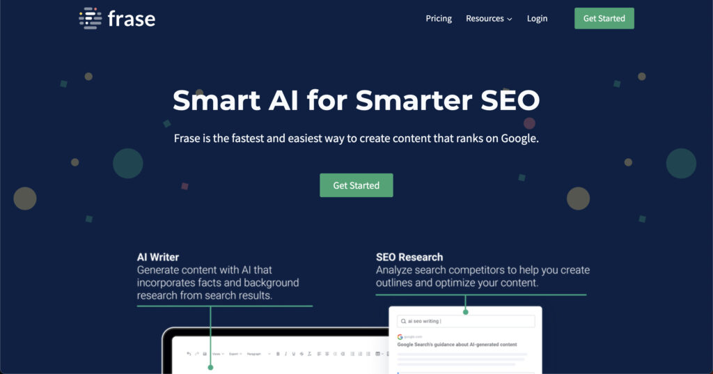 FraseのSEOコンテンツ作成機能を紹介する画面