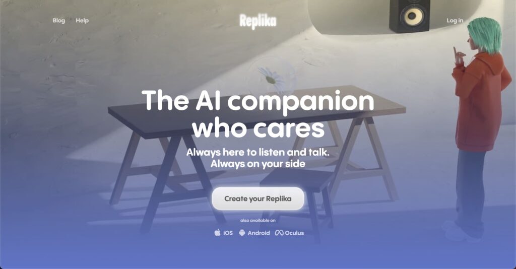 元記事に掲載されたReplikaの公式トップページ