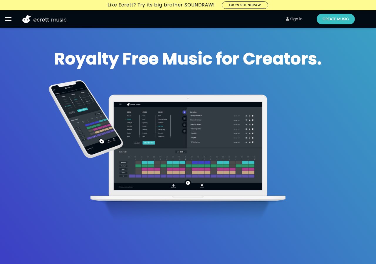 元記事に掲載されたecrett musicの公式トップページ