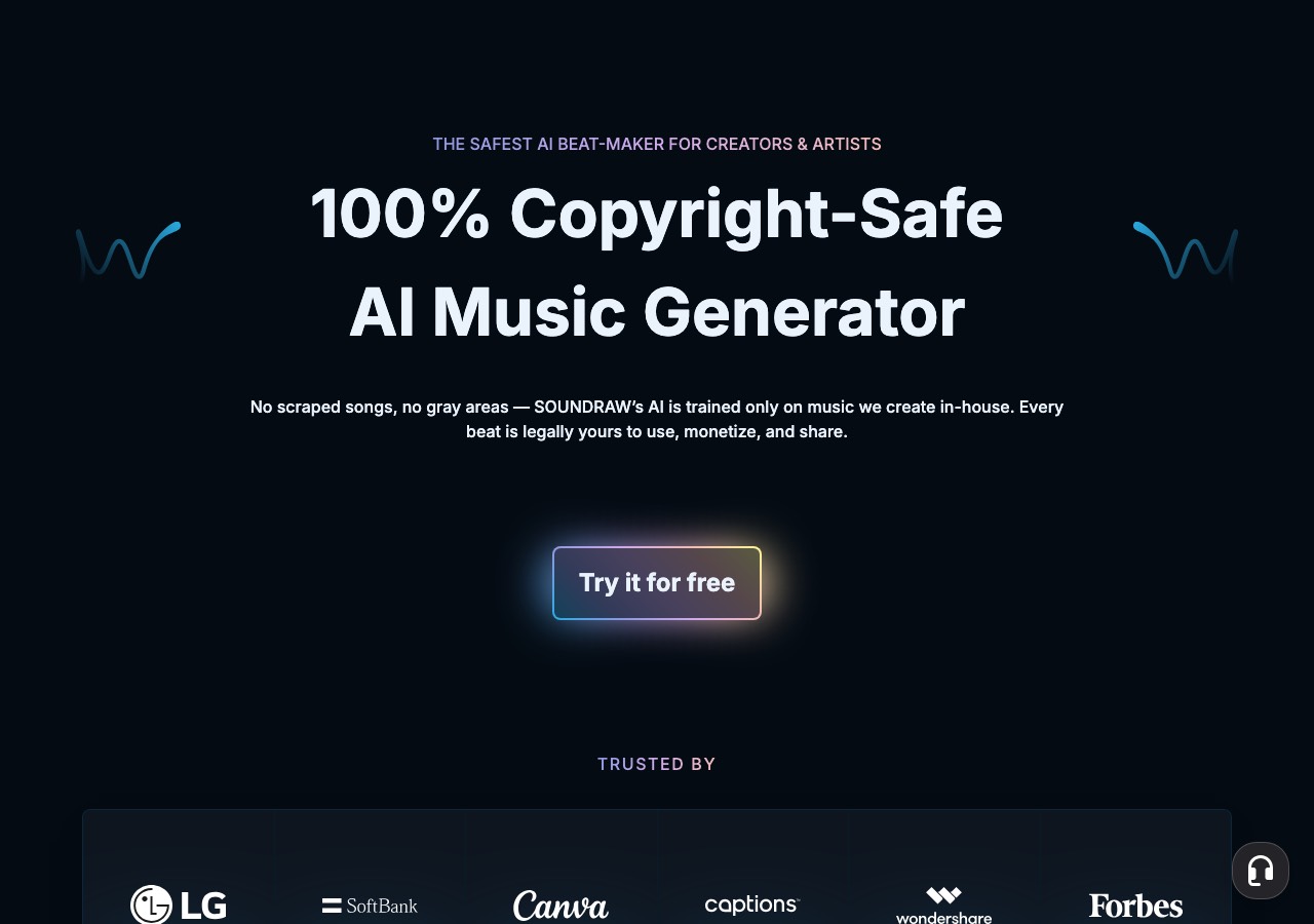 元記事に掲載されたSOUNDRAWの公式トップページ