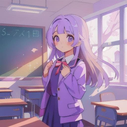 元記事掲載のgetimgによる、教室を背景にしたアニメイラストの作例